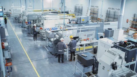 Operating partner and plant leader reviewing a production schedule sheet to assess EBITDA expansion readiness in a private equity portfolio company.
