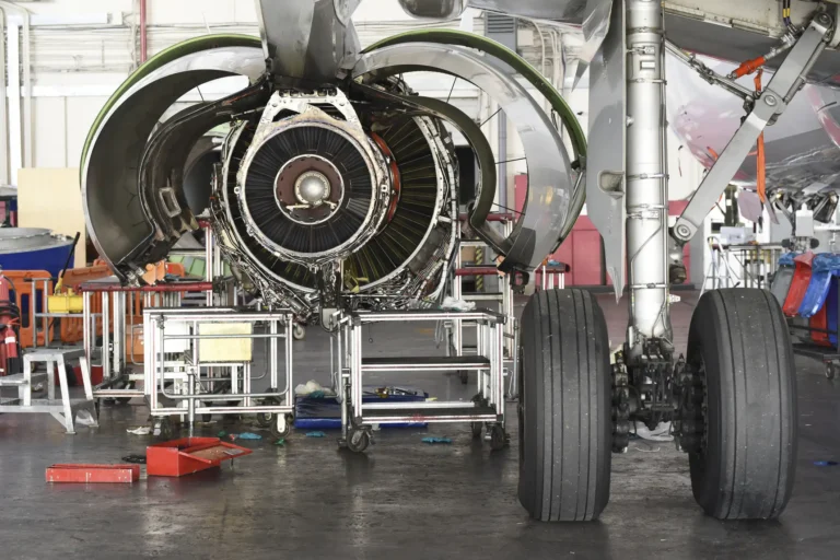 jet engine getting built in an aerospace and defense manufacturing facility
