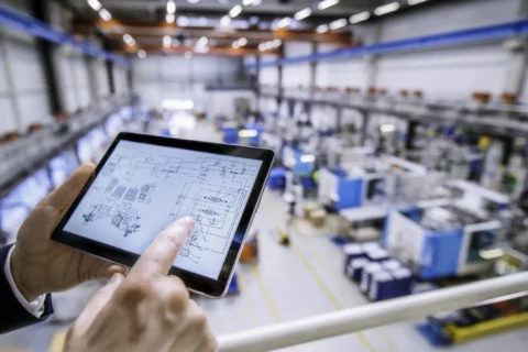 man pointing to facility map as part of private equity ebitda rollout